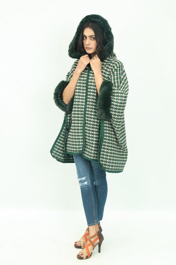 Hooded Fur Cape Shawl